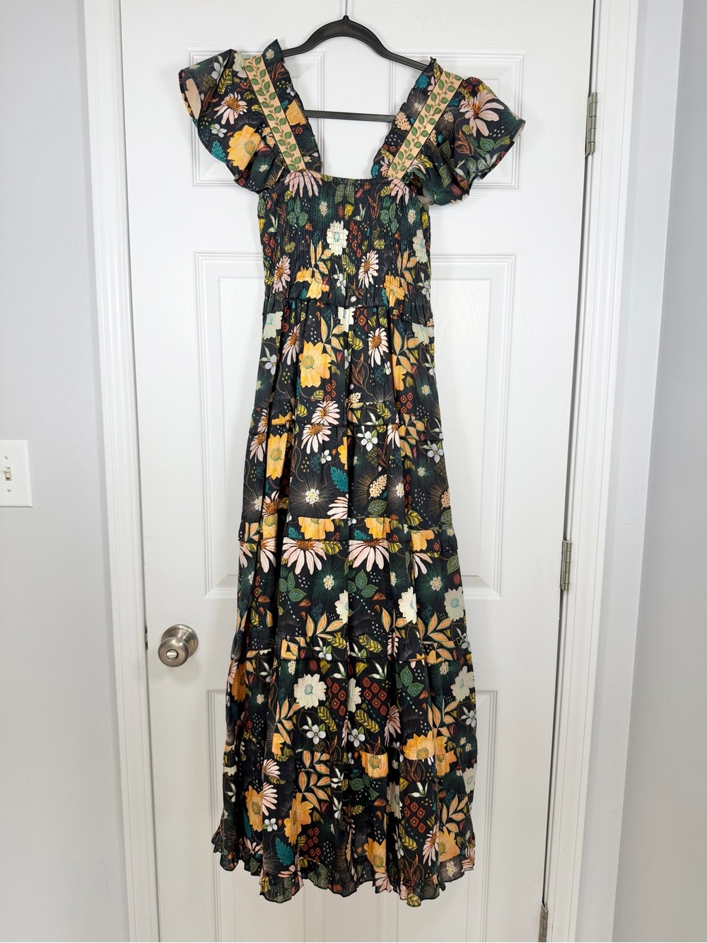 Sohana Size S • Black Floral Boho Cotton Maxi Dress.